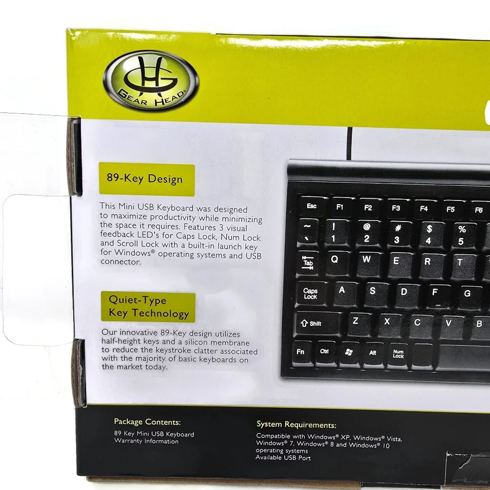 Gear Head NEW Mini USB Keyboard 89 Keys Compact Size